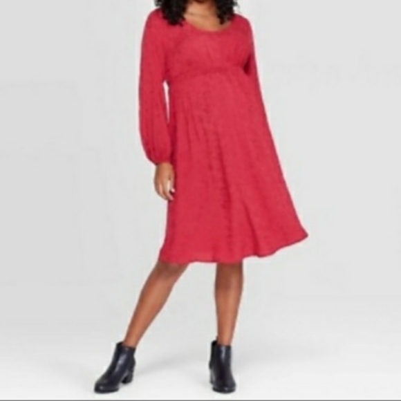 Isabel Maternity Long Sleeves Smocked Floral Jacquard Print Dress Size S - Picture 4 of 16